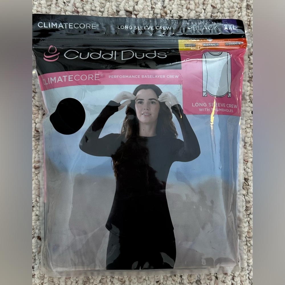 Cuddl Duds ClimateCore Long Sleeve Crew withβ Thumbholes - Black XXL NWT